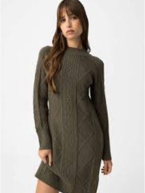 Freshman Olive Cable Knit Long Sleeve Dress